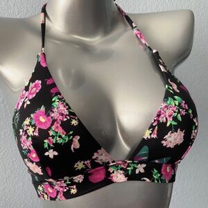 Victorias Secret Nwt Plunge Black Floral Wireless Triangle Swim Bikini Top S